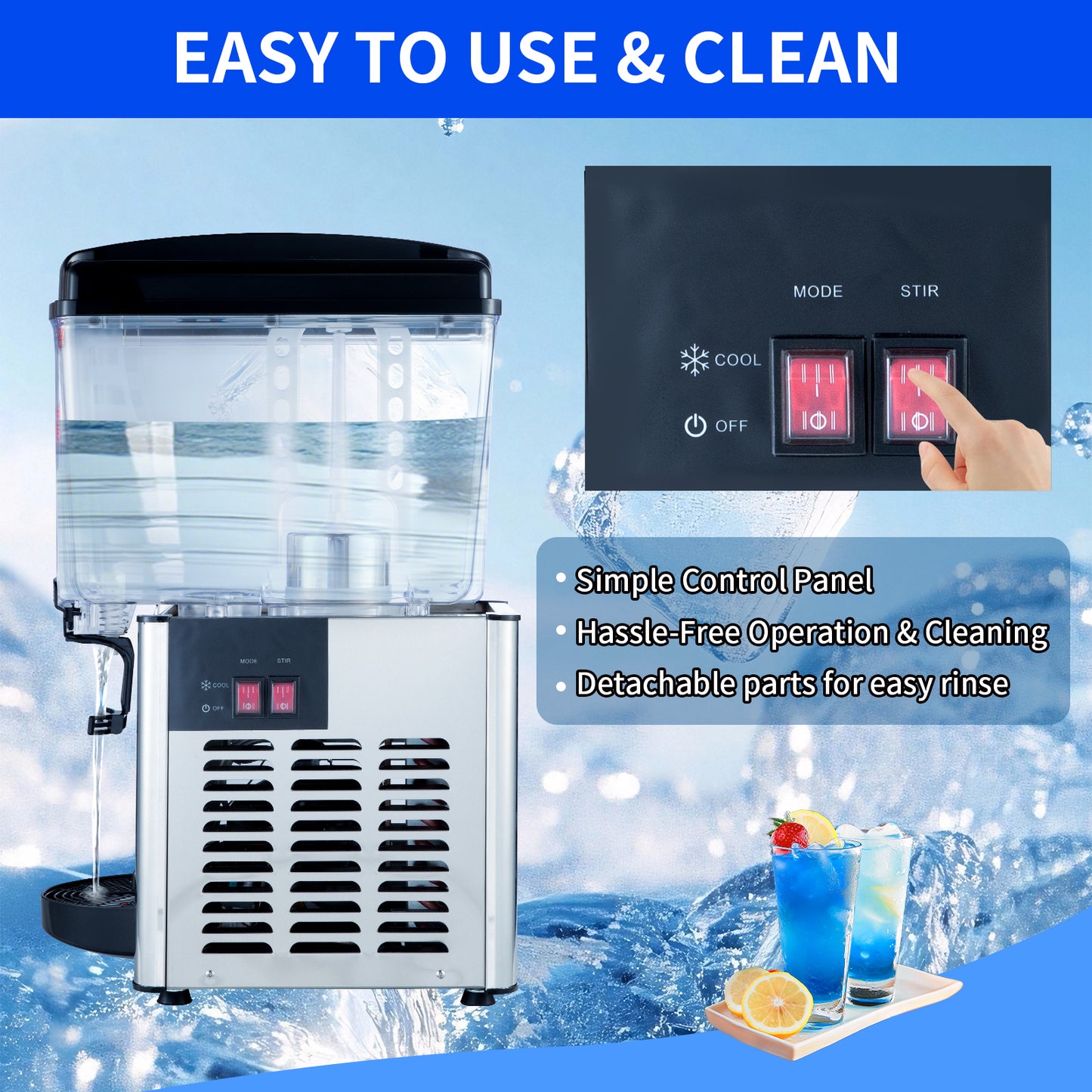 Commercial Beverage Dispenser, 18L (4.8 Gal), Refrigerated Juice Machine, 304 Stainless Steel Cold Iced Tea Cooler for Restaurant, Cafe, Buffet & Party