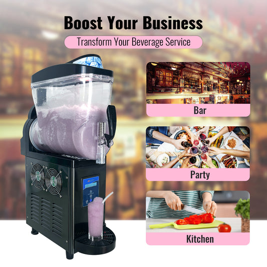Commercial Slushy Machine, 15L, 450W, 60 Cups Stainless Steel - Compact Frozen Drink Maker for Cafes, Small Businesses & Home Use