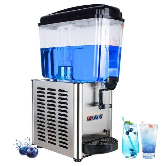 Commercial Beverage Dispenser, 18L (4.8 Gal), Refrigerated Juice Machine, 304 Stainless Steel Cold Iced Tea Cooler for Restaurant, Cafe, Buffet & Party