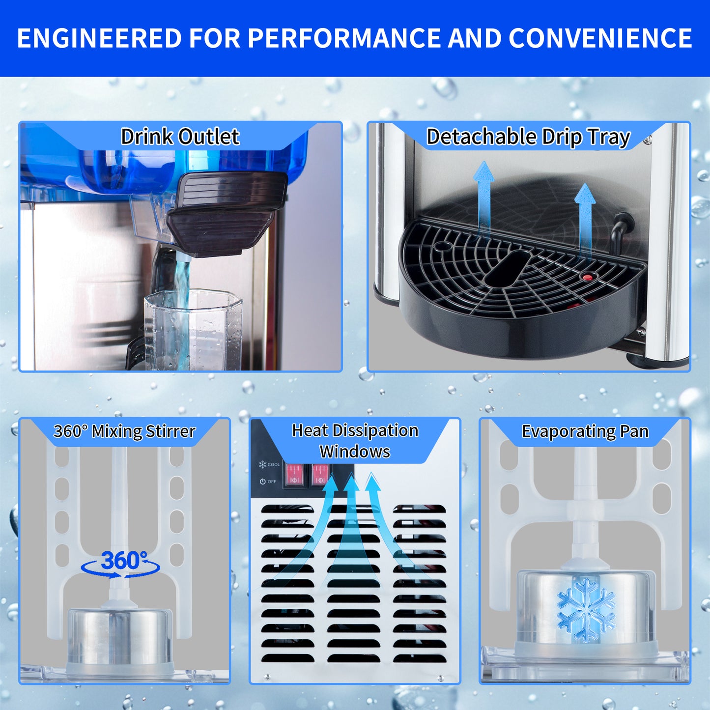 Commercial Beverage Dispenser, 18L (4.8 Gal), Refrigerated Juice Machine, 304 Stainless Steel Cold Iced Tea Cooler for Restaurant, Cafe, Buffet & Party