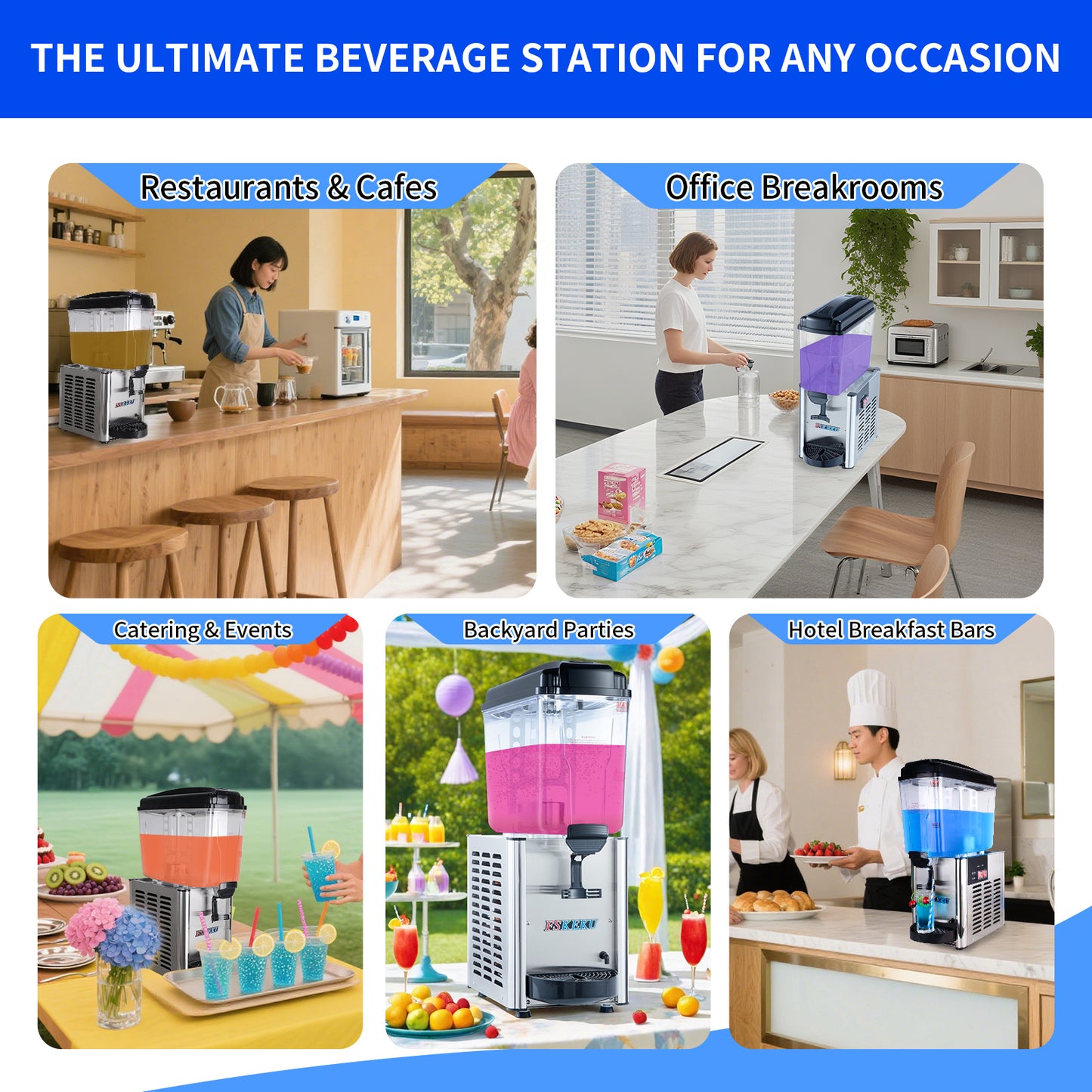 Commercial Beverage Dispenser, 18L (4.8 Gal), Refrigerated Juice Machine, 304 Stainless Steel Cold Iced Tea Cooler for Restaurant, Cafe, Buffet & Party