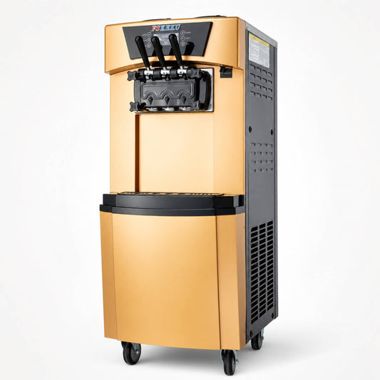 Commercial Soft Serve Ice Cream Machine, 3 Flavors, 22–30 L/H, 115V | Dual 6L hoppers and 1.7L freezing cylinders serve two flavors plus one twist combination