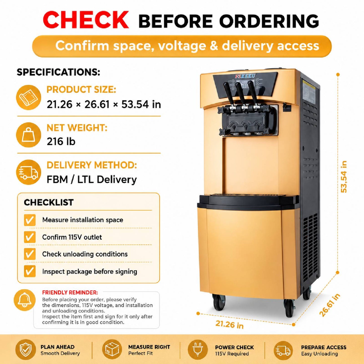 Commercial Soft Serve Ice Cream Machine, 3 Flavors, 22–30 L/H, 115V | Dual 6L hoppers and 1.7L freezing cylinders serve two flavors plus one twist combination