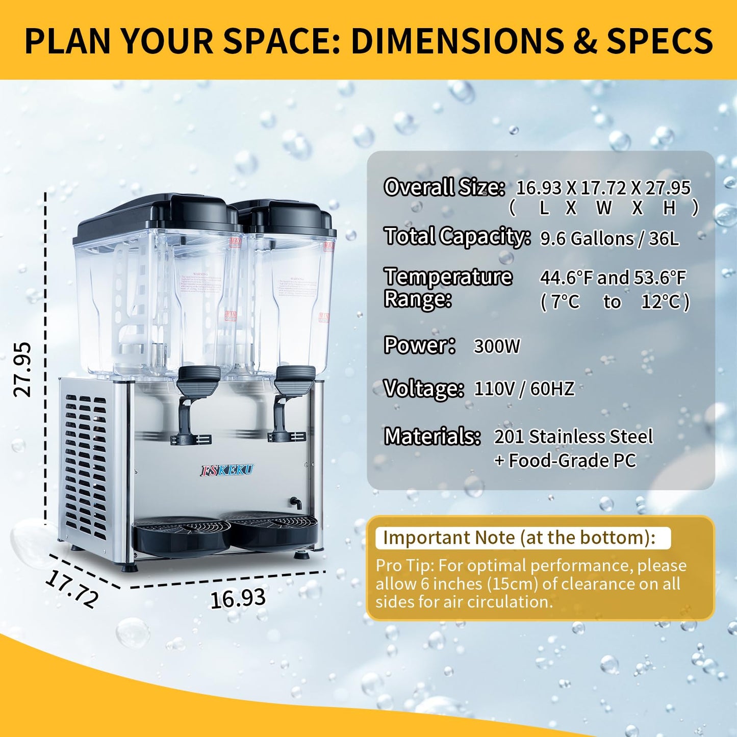 18L Replacement Beverage Tank Parts Kit, Clear Container with Mixing Paddle, Outlet Seal and Retaining Hardware, Compatible with FSKEKU 36L Cold Drink Dispenser B0FFN9YWS9